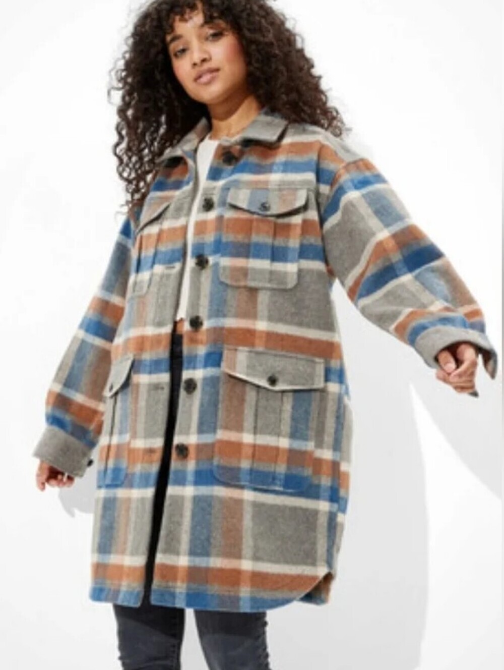 American Eagle Outfitters Oversized Plaid Shacket Elongated Cut - Women's Small - Picture 1 of 7
